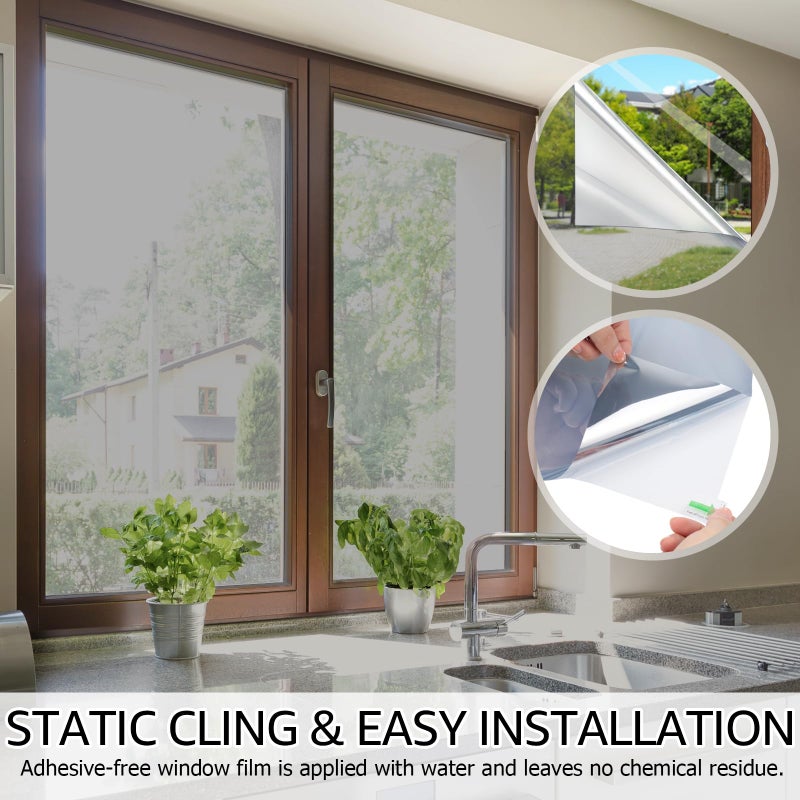 HIDBEA One Way Privacy Window Film, Daytime Privacy Sun Blocking Anti UV Reflective Window Film Heat Control Static Cling Window Tint Film for Home and Office, Silver, 17.5 x 78.7 Inch - Image 5